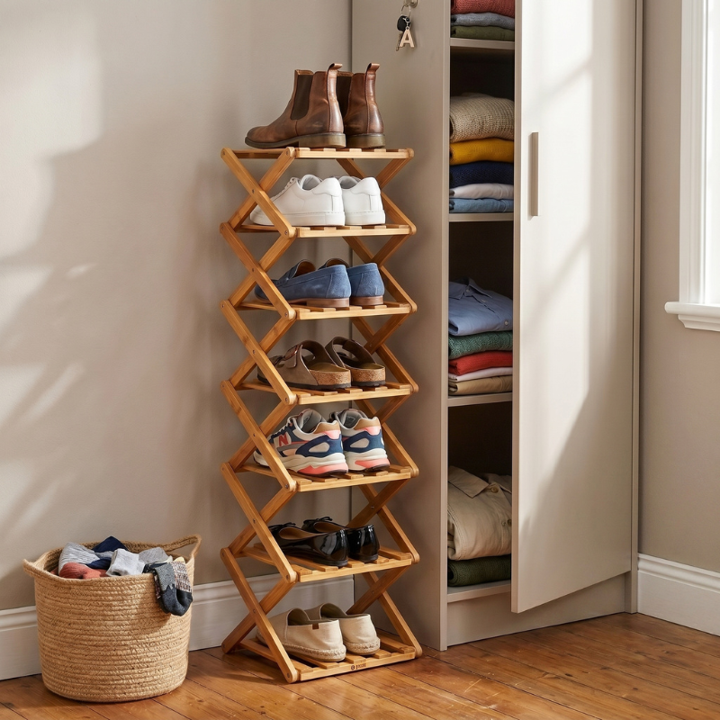 NeaterLiving™ FoldStack Bamboo Shoe Tower