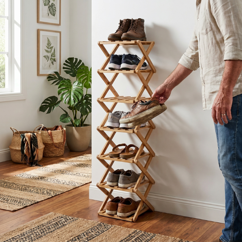 NeaterLiving™ FoldStack Bamboo Shoe Tower